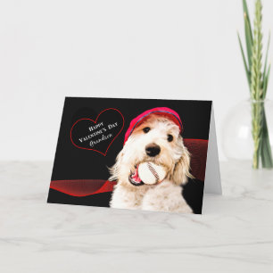 VALENTINE'S DAY — GRANDSON — DOG WITH BASEBALL HOLIDAY CARD