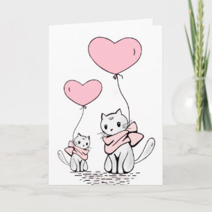 Valentine's Day Greeting Card Cat Pink Hearts 