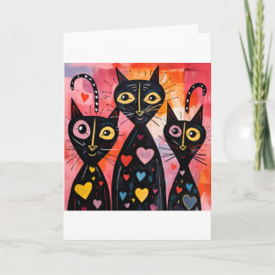 Valentine's Day Greeting Card Cat Red Hearts 