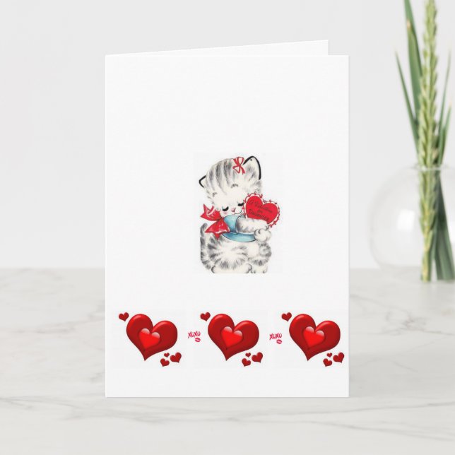Valentine's Day Greeting Card Kitten Vintage (Front)