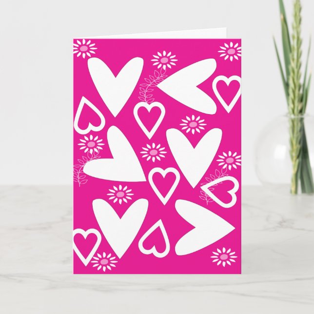 Valentine's Day Greeting Card White Hearts Pink (Front)