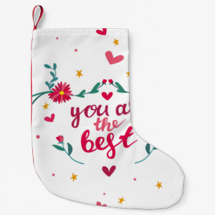 Valentine's day greeting card with hearts, flower small christmas stocking
