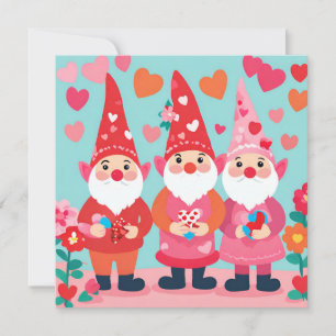Valentine's Day Greeting with Gnomes  Holiday Card