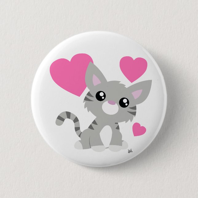 Valentine's Day Grey Kitty Button (Front)