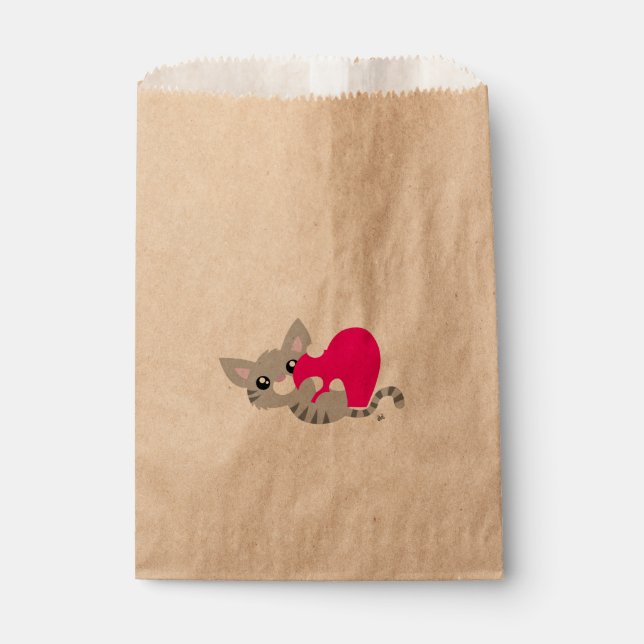 Valentine's Day Grey Kitty Favour Bag (Front)