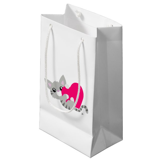 Valentine's Day Grey Kitty Gift Bag (Front Angled)
