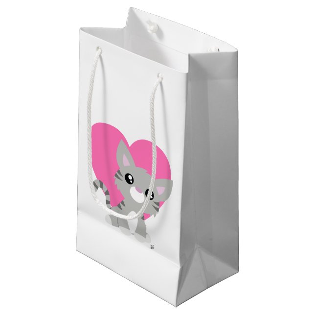 Valentine's Day Grey Kitty Gift Bag (Front Angled)