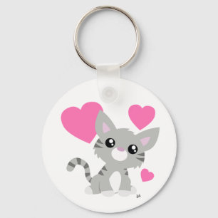 Valentine's Day Grey Kitty Keychain