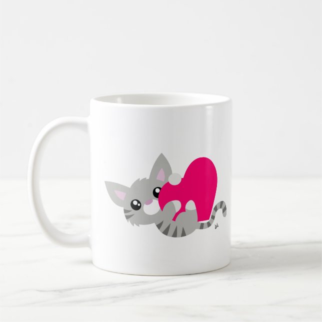 Valentine's Day Grey Kitty Mug (Left)