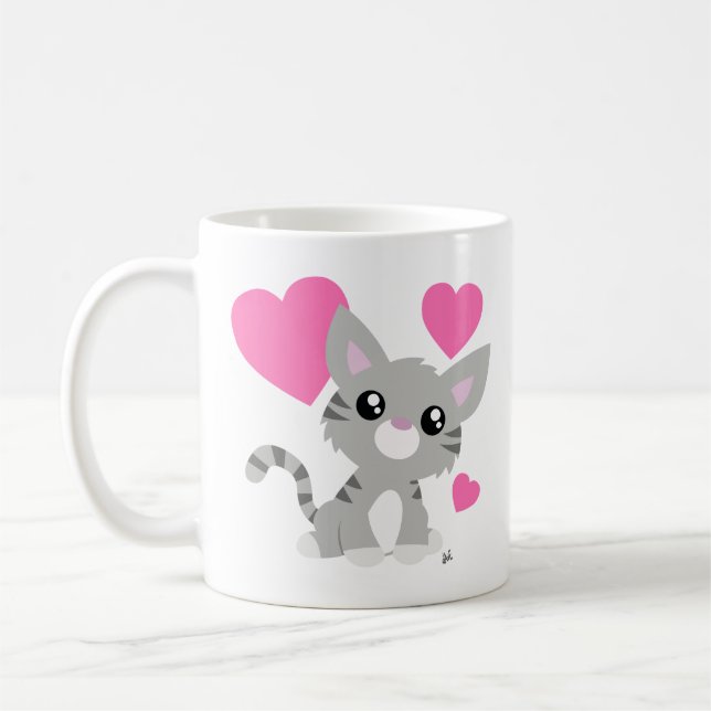 Valentine's Day Grey Kitty Mug (Left)