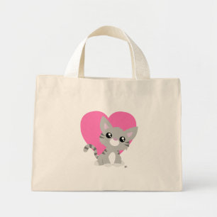 Valentine's Day Grey Kitty Tote Bag