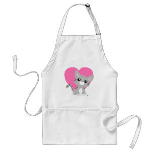 Valentine's Day Grey Kitty White Apron