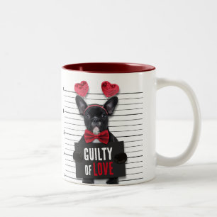 Valentine's Day Guilty Love Dog Funny Mugshot Two-Tone Coffee Mug