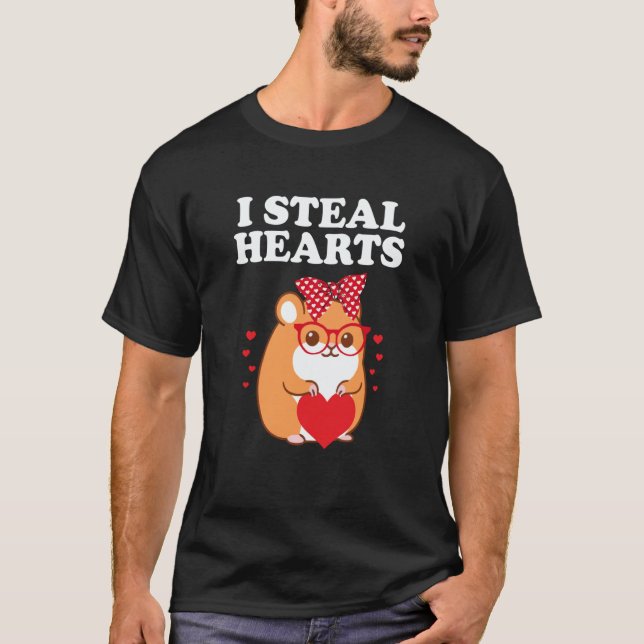 Valentines Day Hamster I Steal Hearts Rodent Valen T-Shirt (Front)