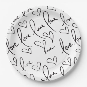Valentines Day Hand Drawn Script Love Lettering Paper Plate