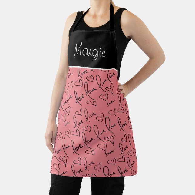 Valentines Day Hand Lettering Love Hearts Name Apron (Insitu)
