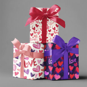 Valentine's Day Hand Sketched Love Hearts  Wrapping Paper Sheet