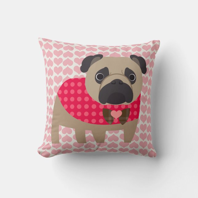 Valentines Day Handsome Pug Pillow (Front)