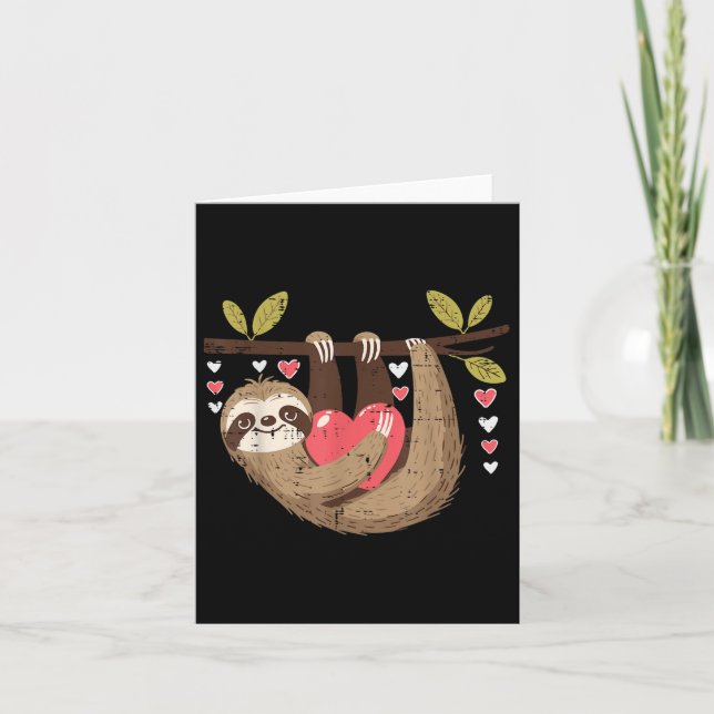 Valentines Day Hanging Sloth Heart Boys Girls Kids Card (Front)