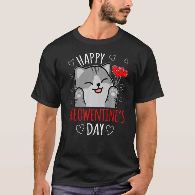 Valentine's Day Happy Meowentine's Day Funny Cat L T-Shirt (Front)