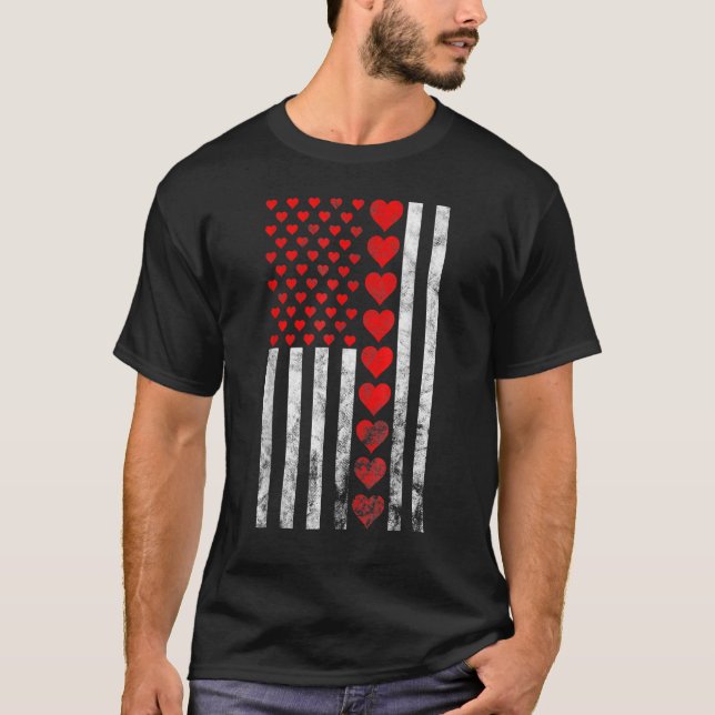 Valentines Day Heart American Flag  Lots Of Hearts T-Shirt (Front)
