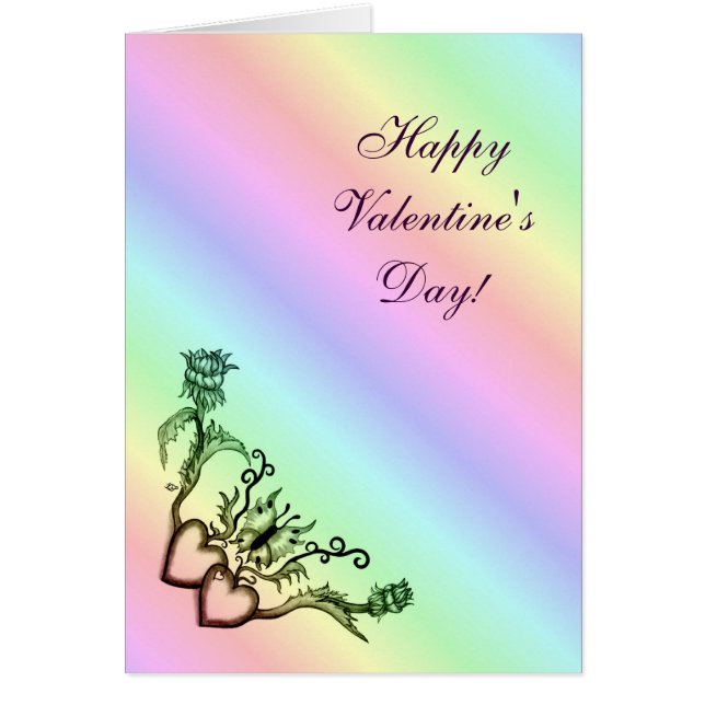 Valentine's Day  -  heart and butterfly on Rainbow (Front)
