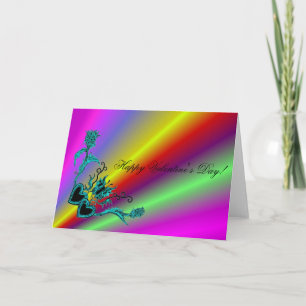 Valentine's Day - Heart and Butterfly on Rainbow Holiday Card