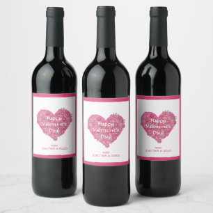 Valentine's Day Heart and Flowers Wine Label