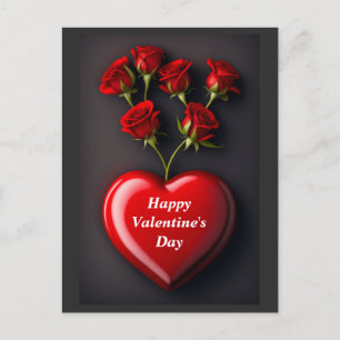 Valentine's Day heart and roses Holiday Postcard