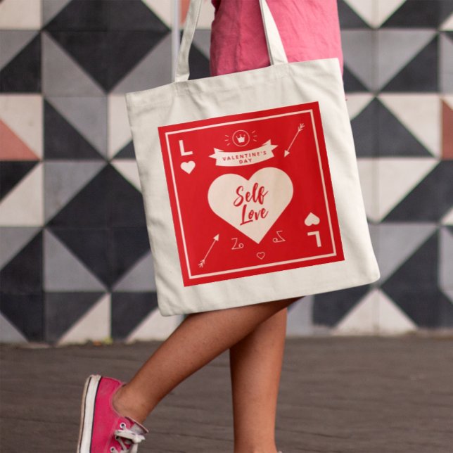 Valentine's Day Heart and Self Love Red Tote Bag (Creator Uploaded)