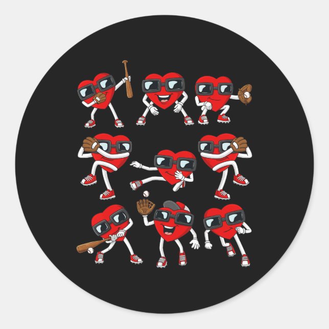 Valentines Day Heart Baseball Boys Kids  Classic Round Sticker (Front)