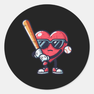 Valentines Day Heart Baseball Boys Toddler Kids Yo Classic Round Sticker