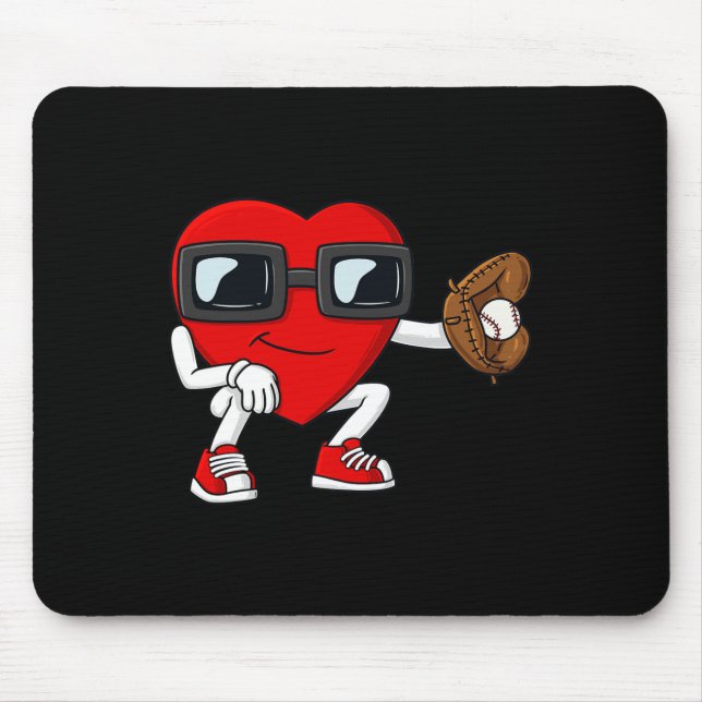 Valentines Day Heart Baseball Catcher Fun Boys Gir Mouse Mat (Front)