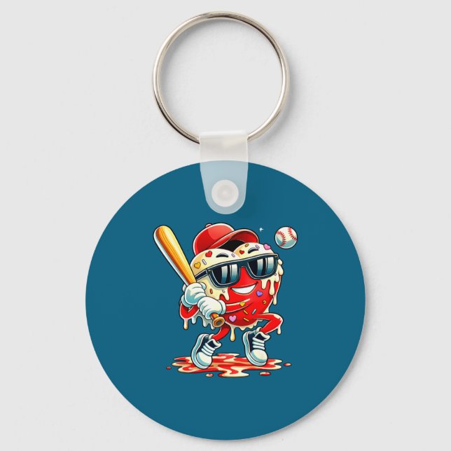 Valentines Day Heart Baseball Drip Ice Cream Boys  Key Ring (Front)