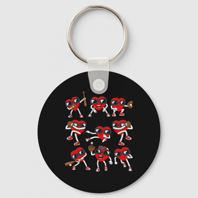 Valentines Day Heart Baseball Hitter Pitcher Fun B Key Ring (Front)