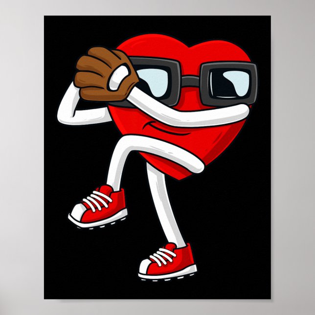 Valentines Day Heart Baseball Pitcher Fun Boys Gir Poster (Front)