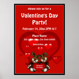 Valentine's Day Heart Bunnies Party Poster