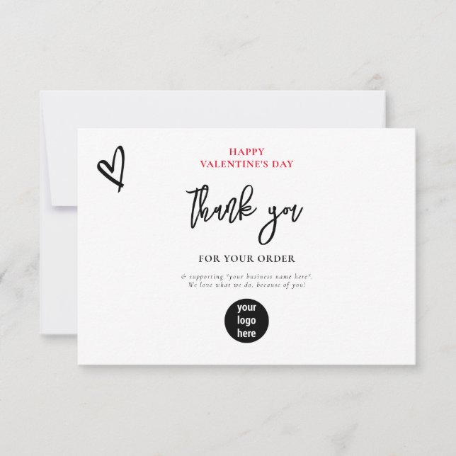 Valentine's Day Heart Business Thank You Logo  Card (Front)