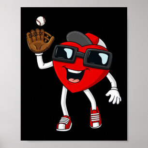 Valentines Day Heart Catching A Baseball Fun Boys  Poster