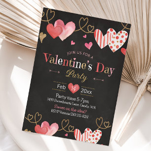 Valentines Day Heart Chalkboard Pink Invitation