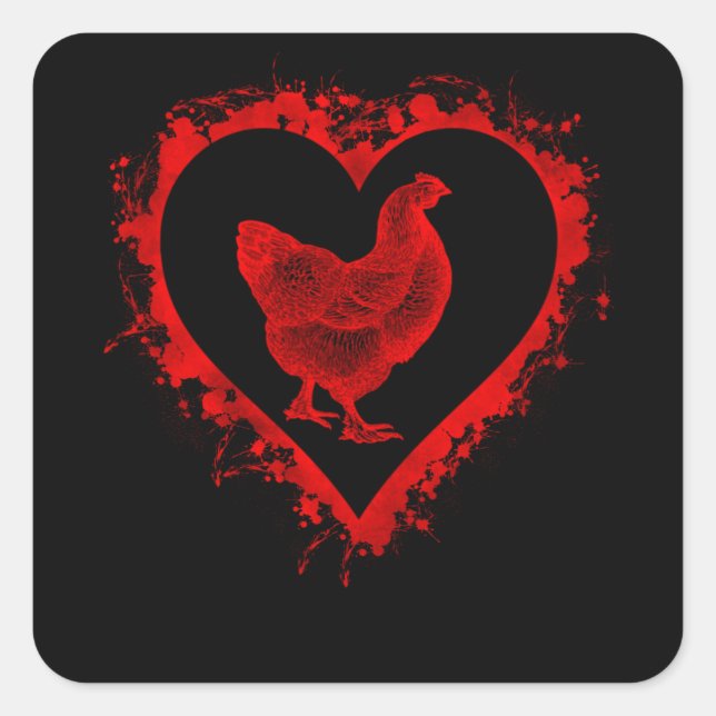 Valentines Day Heart Chicken Farm Lover Boys Girls Square Sticker (Front)