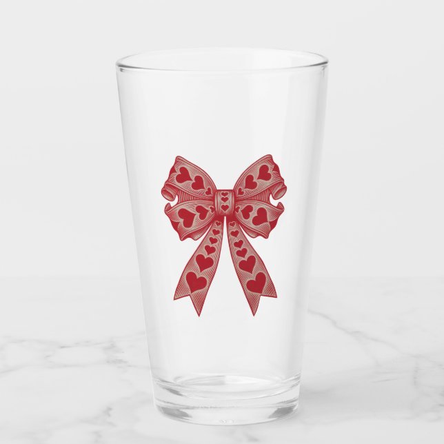 Valentine's day Heart Coquette bow Retro Valentine Glass (Front)