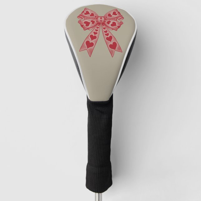Valentine's day Heart Coquette bow Retro Valentine Golf Head Cover (Front)
