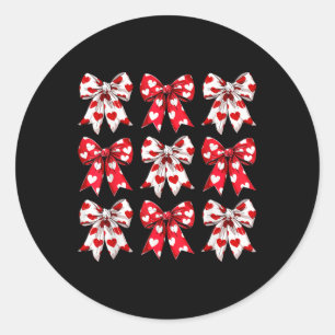 Valentines Day Heart Coquette Bow Women Girls Kids Classic Round Sticker
