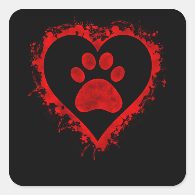 Valentines Day Heart Dog Paw Boys Girls Kids Square Sticker (Front)