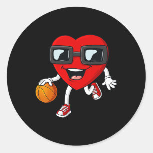 Valentines Day Heart Dribbling Basketball Boys Gir Classic Round Sticker