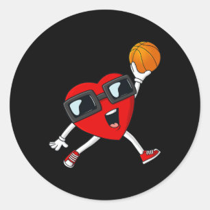Valentines Day Heart Dunking A Basketball Boys Gir Classic Round Sticker