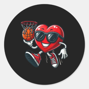 Valentines Day Heart Dunking Basketball Boys Girls Classic Round Sticker