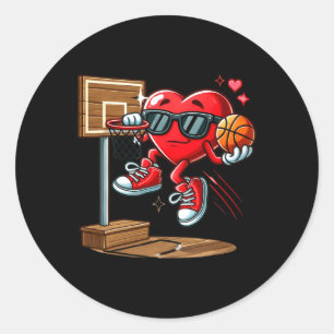 Valentines Day Heart Dunking Basketball Boys Girls Classic Round Sticker