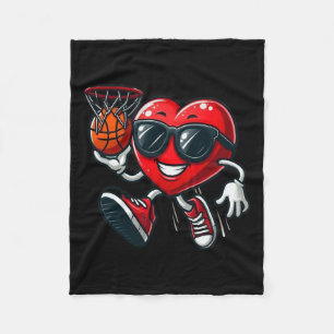 Valentines Day Heart Dunking Basketball Boys Girls Fleece Blanket